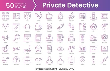 Set of private detective icons. Gradient style icon bundle. Vector Illustration