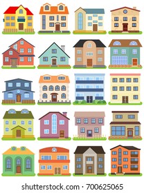 Set of private house on a white background. Vector illustration.
