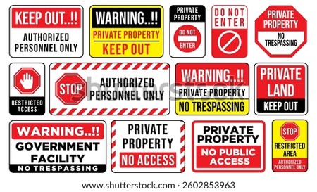 set private property warning sign vector design