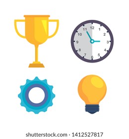 set of prize cup with clock and gear with bulb idea