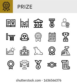 Set Of Prize Icons. Such As Medal, Certificate, Top, Merry Go Round, Reward, Hoop, Award, Ranking, Trophy, Achievement, Seal, Success , Prize Icons