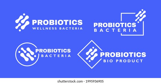 Set Probiotics Bacteria Label Icon. Logo Design. Healthy Nutrition Ingredient For Therapeutic Purposes. Vector Illustration.