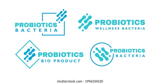 Set probiotics bacteria label icon. Logo design. Healthy nutrition ingredient for therapeutic purposes. Vector illustration.