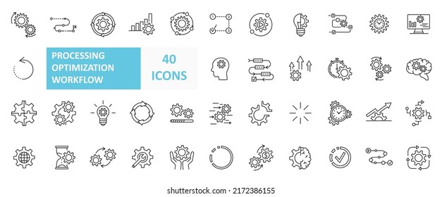 Set of Processing Optimization Workflow Related Vector Line Icons. Simple line art style icons pack. Vector illustration