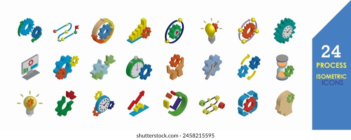 Set of Processing Optimization Workflow Related Vector Isometric Icons. Isometric icons pack. Vector illustration