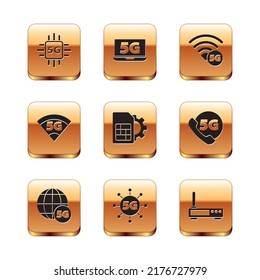 Set Processor 5G, network, Sim card setting, Router and wi-fi signal and Laptop with icon. Vector