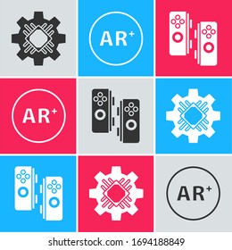 Set Processor, Ar, augmented reality and Gamepad icon. Vector