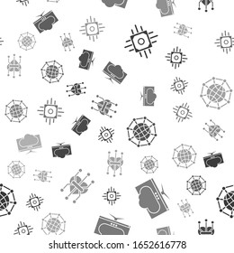 Set Processor, Computer monitor screen, Global technology or social network and Processor on seamless pattern. Vector