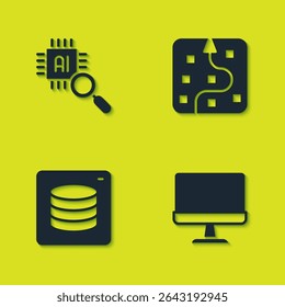 Set Processor CPU, Computer monitor, Server, Data and Neural network icon. Vector