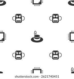 Set Processor with CPU, Man hat and School backpack on seamless pattern. Vector