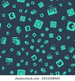Set Processor with CPU, Monitor graph chart, Network cloud connection and Cloud technology data transfer on seamless pattern. Vector