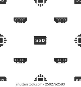 Set Processor with CPU, SSD card and RAM, random access memory on seamless pattern. Vector