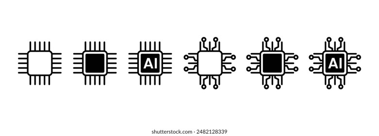 Set of Processor icon collection. Microchip Circuit board of computer icon. Vector Illustration.