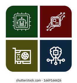 Set of processor icons. Such as Cpu, Video card, Artificial intelligence , processor icons