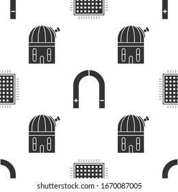 Set Processor, Magnet and Astronomical observatory on seamless pattern. Vector