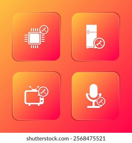 Set Processor service, Refrigerator, Tv and Microphone icon. Vector