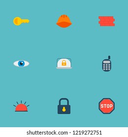 Set of procuring icons flat style symbols with helmet, key, lock and other icons for your web mobile app logo design.