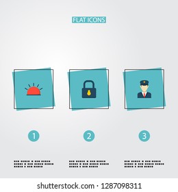 Set of procuring icons flat style symbols with lock, alarm, security and other icons for your web mobile app logo design.