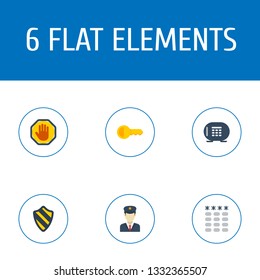 Set of procuring icons flat style symbols with vault, password, key and other icons for your web mobile app logo design.