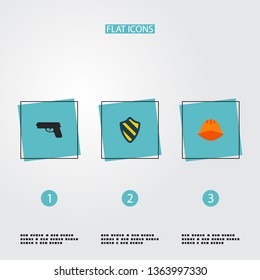 Set of procuring icons flat style symbols with protection, helmet, weapon and other icons for your web mobile app logo design.