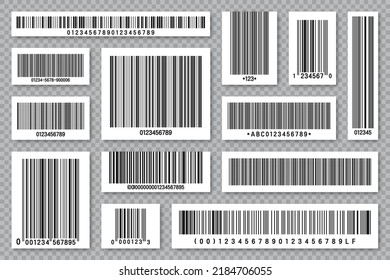 Set Of Product Barcodes. Identification Tracking Code. Serial Number, Product ID With Digital Information. Store Or Supermarket Scan Labels, Price Tag. Vector Illustration.