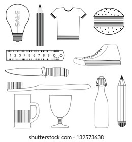 Set of product icons, stylized as a barcode
