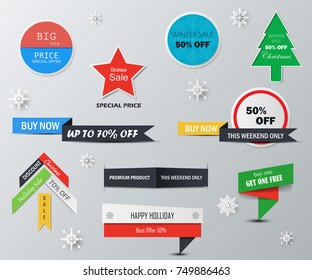 Set of product labels designed for advertising, seasonal and business sales, vector illustrations.
