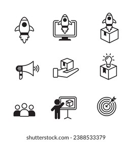 Set of product launch icons in line style on white background