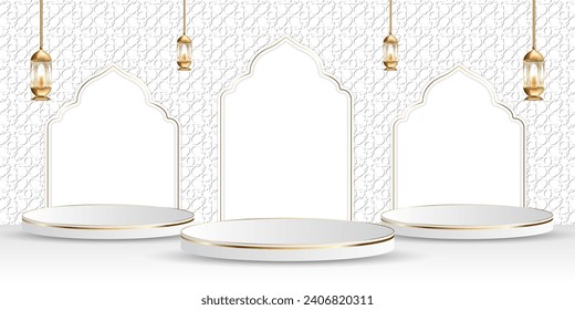 Set of product podiums with an Islamic background.