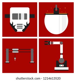 Set of production equipment in flat style for welding and electicity