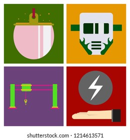 Set of production equipment in flat style for welding and electicity