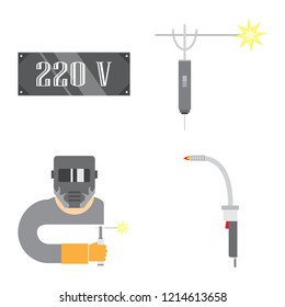 Set of production equipment in flat style for welders