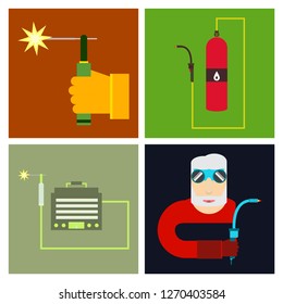 Set of production equipment in flat style for welders and turners