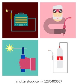 Set of production equipment in flat style for welders and turners