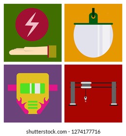 Set of production equipment in flat style for welding and electicity