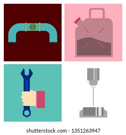 Set of production equipment in flat style for welders and turners