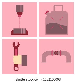 Set of production equipment in flat style for welders and turners