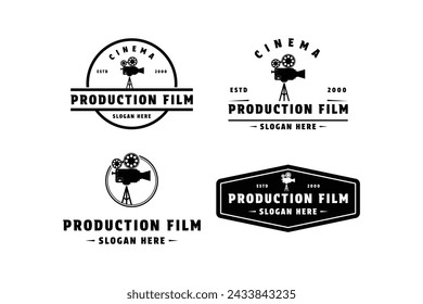 set of production film video camera logo design vintage retro label and badge