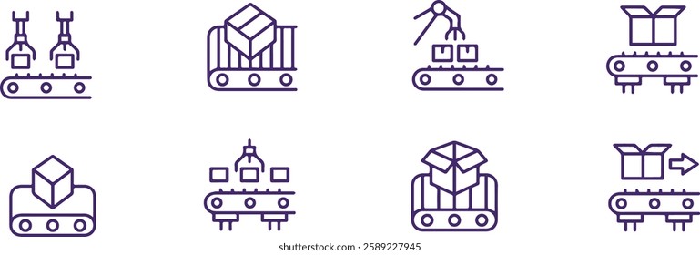 set of production icon vector line design 