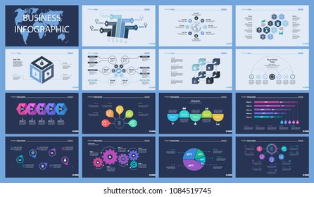 Set of production or logistics concept infographic charts. Business diagrams for presentation slide templates. For corporate report, advertising, banner and brochure design.