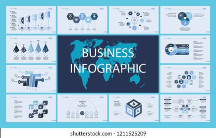 Set of production or logistics concept infographic charts. Business diagrams for presentation slide templates. For corporate report, advertising, banner and brochure design.
