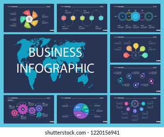 Set of production or logistics concept infographic charts. Business diagrams for presentation slide templates. For corporate report, advertising, banner and brochure design.