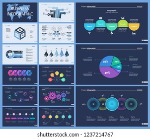 Set of production or logistics concept infographic charts. Business diagrams for presentation slide templates. For corporate report, advertising, banner and brochure design.