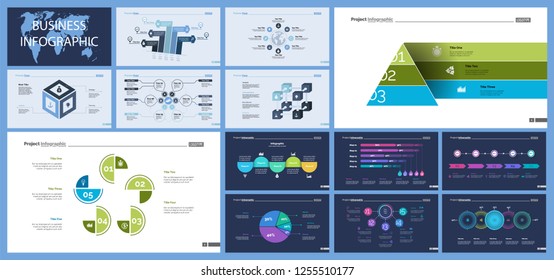 Set of production or logistics concept infographic charts. Business diagrams for presentation slide templates. For corporate report, advertising, banner and brochure design.