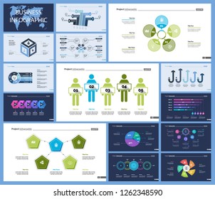 Set of production or logistics concept infographic charts. Business diagrams for presentation slide templates. For corporate report, advertising, banner and brochure design.