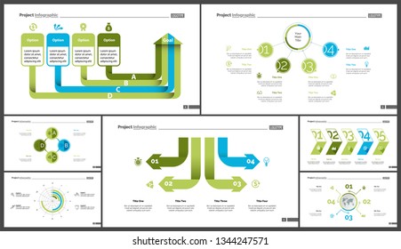 Set of production or logistics concept infographic charts. Business diagrams for presentation slide templates. For corporate report, advertising, banner and brochure design.