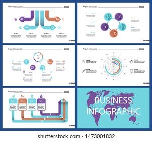 Set of production or logistics concept infographic charts. Business diagrams for presentation slide templates. For corporate report, advertising, banner and brochure design.