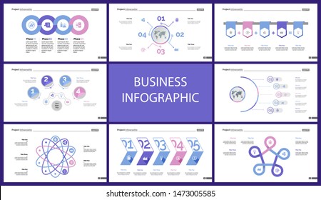 Set of production or logistics concept infographic charts. Business diagrams for presentation slide templates. For corporate report, advertising, banner and brochure design.