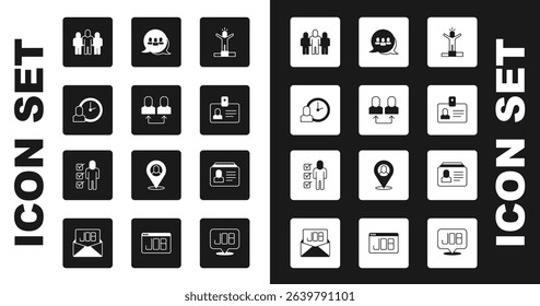 Set Productive human, Exchange work, Work time, Project team base, Identification badge, Resume and  icon. Vector