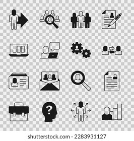 Set Productive human, Resume, Exchange work, Project team base, Freelancer, Search job, Leader of of executives and Human with gear icon. Vector